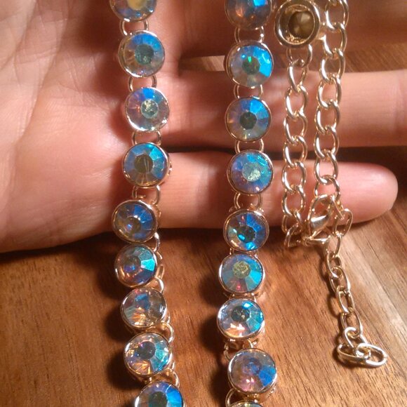 Champagne Color Austrian Crystal Goldtone Tennis Necklace - Picture 8 of 15